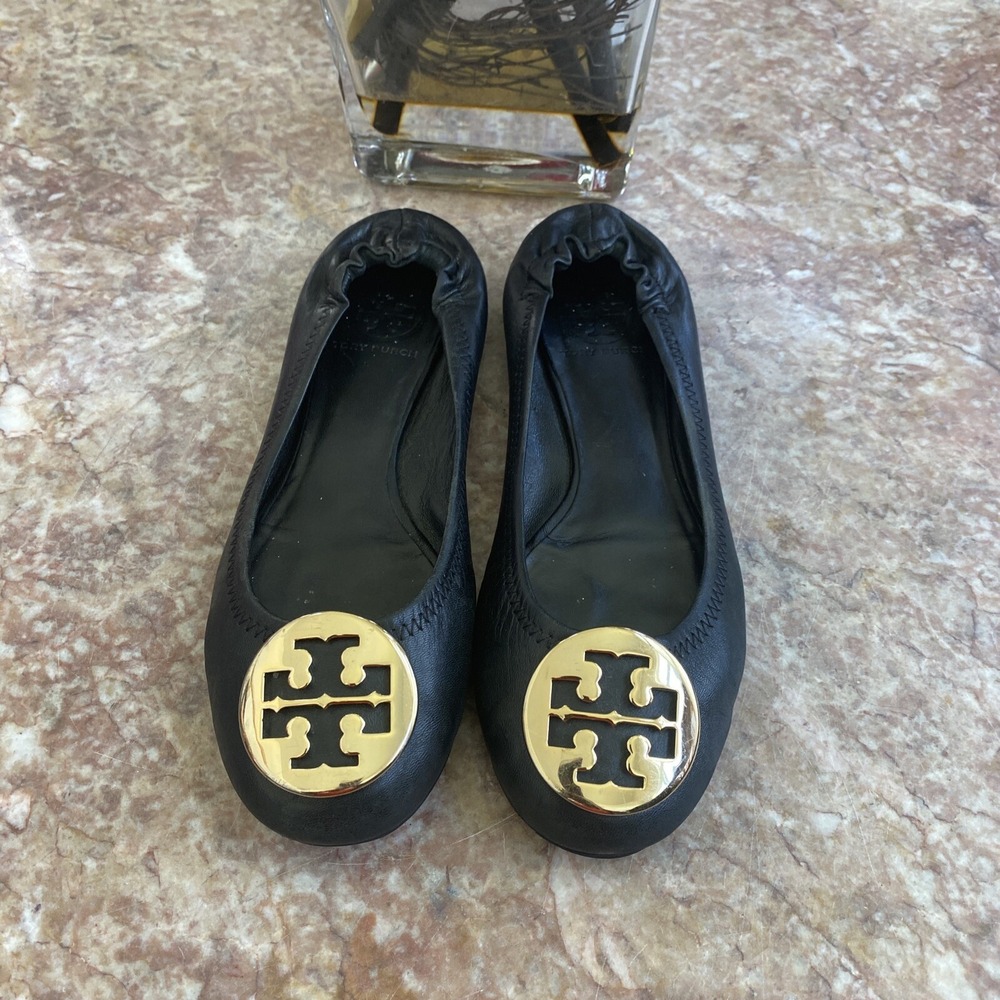 Tory Burch Minnie‎ Travel Black Leather Ballet Flat Size 6.5 M EUC, $228